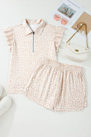 Hilda Leopard Zip Polo Elastic Two Piece Sets