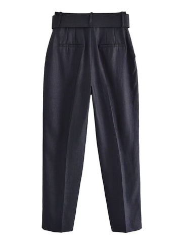 Women Belt Casual Pants Black