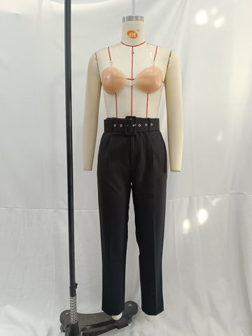 Women Belt Casual Pants Black