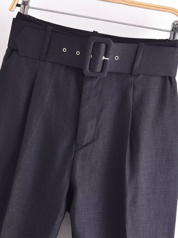 Women Belt Casual Pants Black