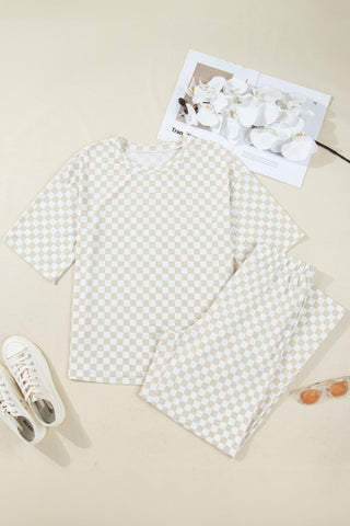 Vivian Checker Short Sleeve Two Piece Sets