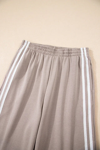 Gray Morn Varsity Striped Detail Crewneck Pullover Two Piece Outfit