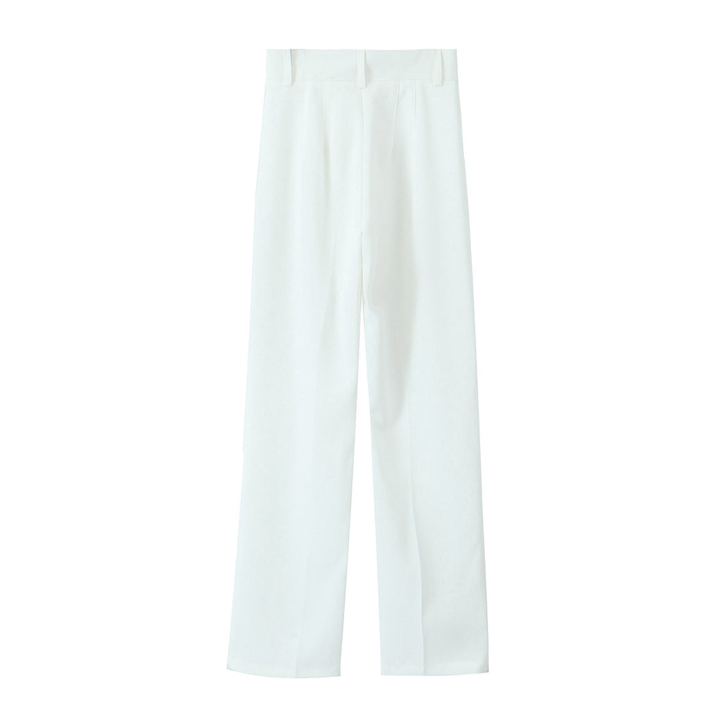 Spring Women Clothing Button Pleated Casual Pants Women