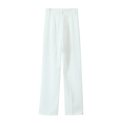 Spring Women Clothing Button Pleated Casual Pants Women
