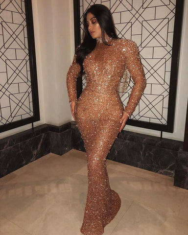 Newport Long Sleeve Casual Backless Golden Formal Dress