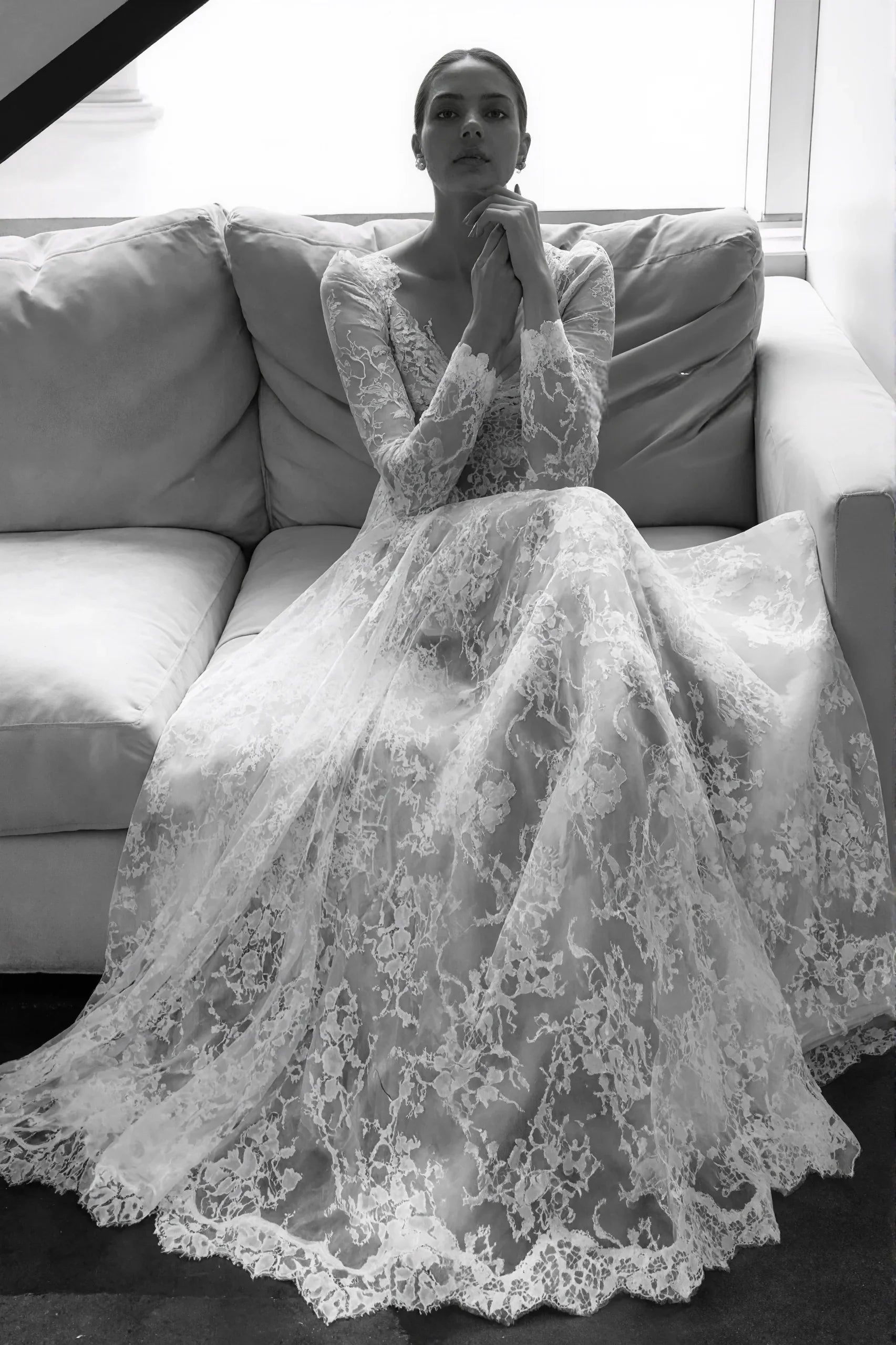 Luxury Long Sleeve Lace Sheer Robe | Bridal Getting Ready & Boudoir Gown