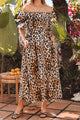 Sacha Brown Leopard Print Bubble Sleeve Square Neck Maxi Dress