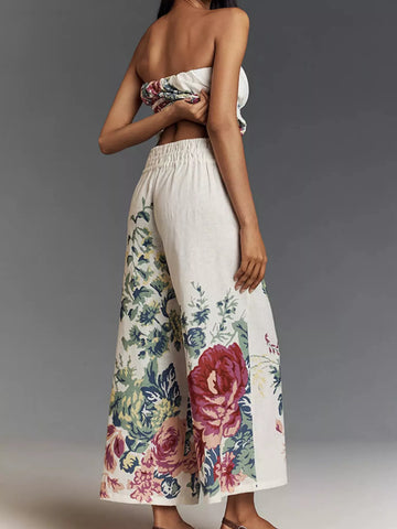 Layla Floral Print Strapless Wide-Leg Two Piece Sets
