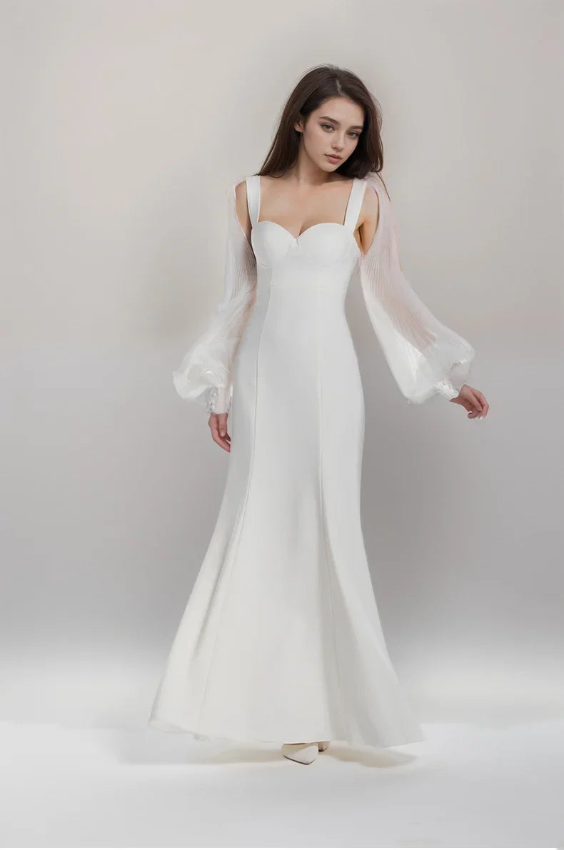 Ethereal Sculpted Bust Mermaid Gown with Sheer Balloon Sleeves Dress
