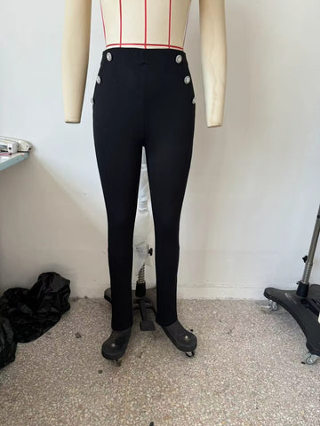 Autumn Women Clothing Decorated Row Button Mid Waist Bottoming Trousers