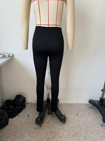 Autumn Women Clothing Decorated Row Button Mid Waist Bottoming Trousers