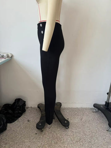Autumn Women Clothing Decorated Row Button Mid Waist Bottoming Trousers