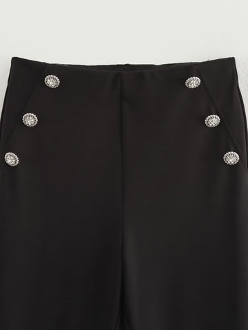 Autumn Women Clothing Decorated Row Button Mid Waist Bottoming Trousers