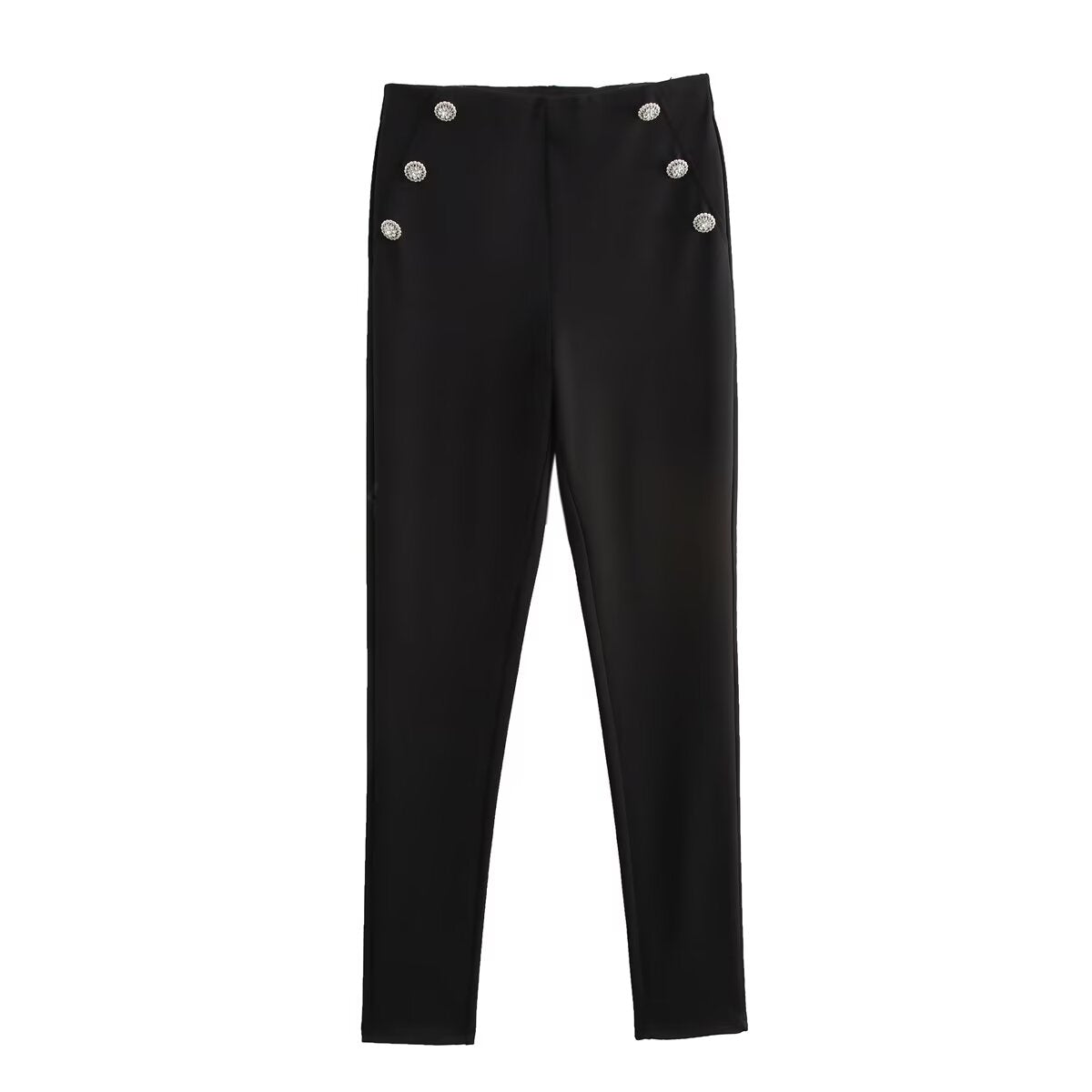 Autumn Women Clothing Decorated Row Button Mid Waist Bottoming Trousers