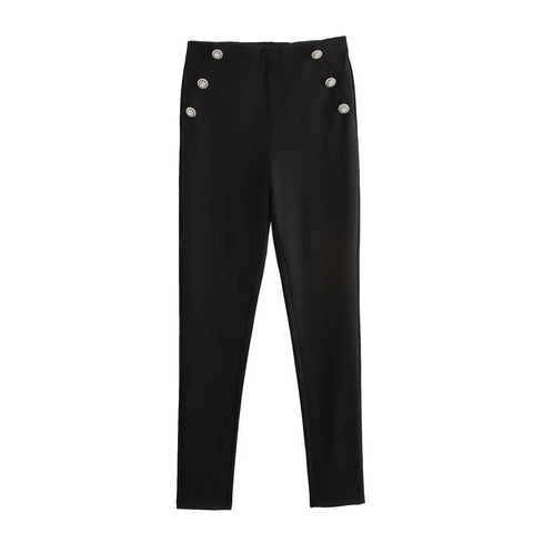 Autumn Women Clothing Decorated Row Button Mid Waist Bottoming Trousers