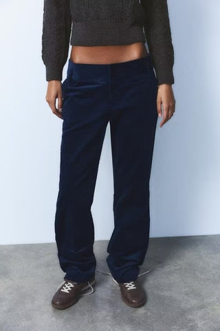 Autumn Women Casual High Waist Slim Corduroy Straight Leg Pants