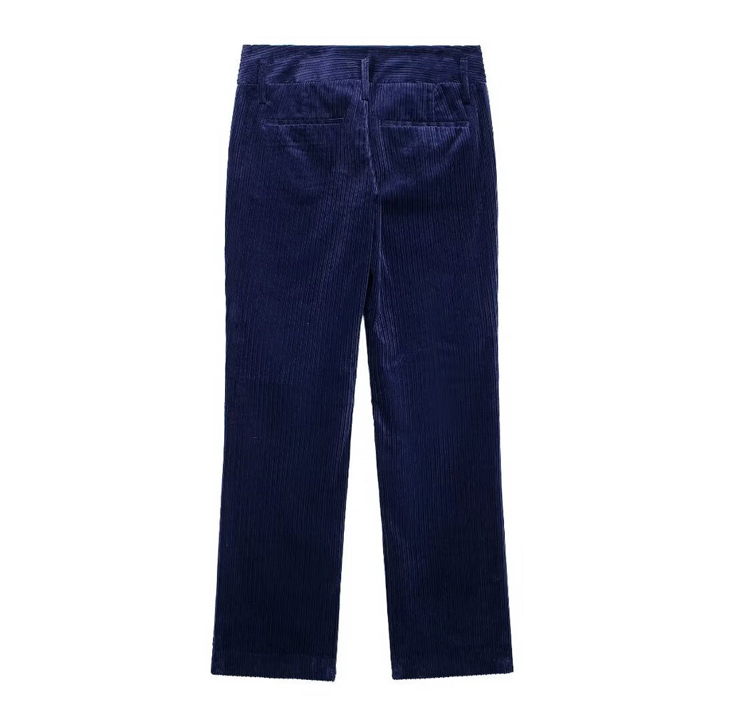 Autumn Women Casual High Waist Slim Corduroy Straight Leg Pants