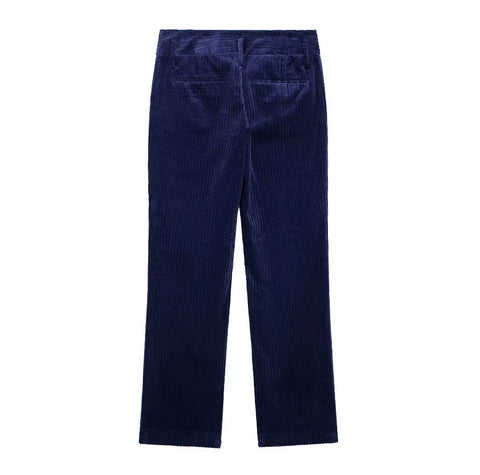 Autumn Women Casual High Waist Slim Corduroy Straight Leg Pants