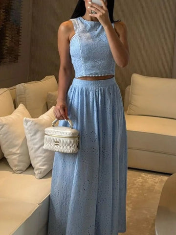 Manuela Eyelet Crop Maxi Two Piece Sets