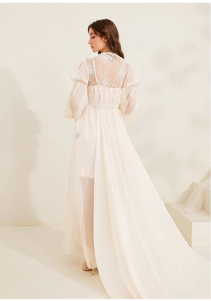 Boho Lace Embroidered Long Sheer Robe Set with Camisole