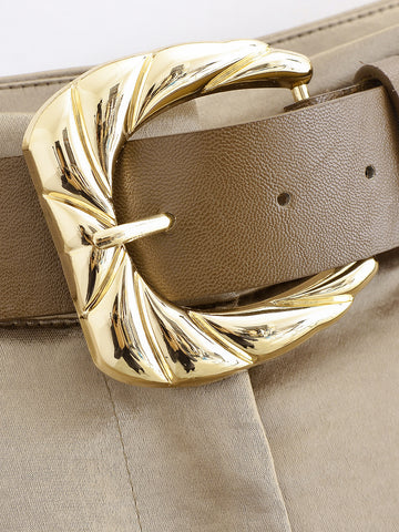 Women Clothing Western Belt Satin Trousers