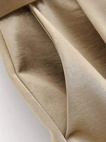 Women Clothing Western Belt Satin Trousers