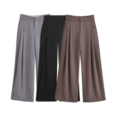 Women Flip Double Pleated Wide Leg Pants