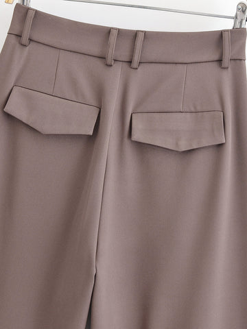 Women Flip Double Pleated Wide Leg Pants