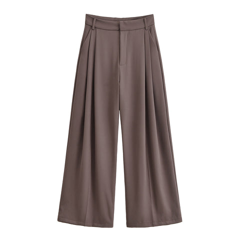 Women Flip Double Pleated Wide Leg Pants