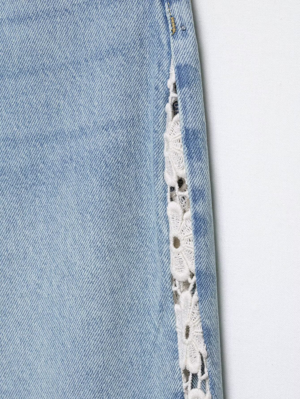 Women Clothing Spring Autumn Crochet Stitching High Waist Wide Leg Jeans