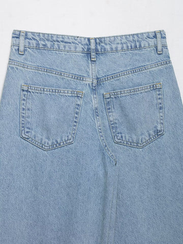 Women Clothing Spring Autumn Crochet Stitching High Waist Wide Leg Jeans