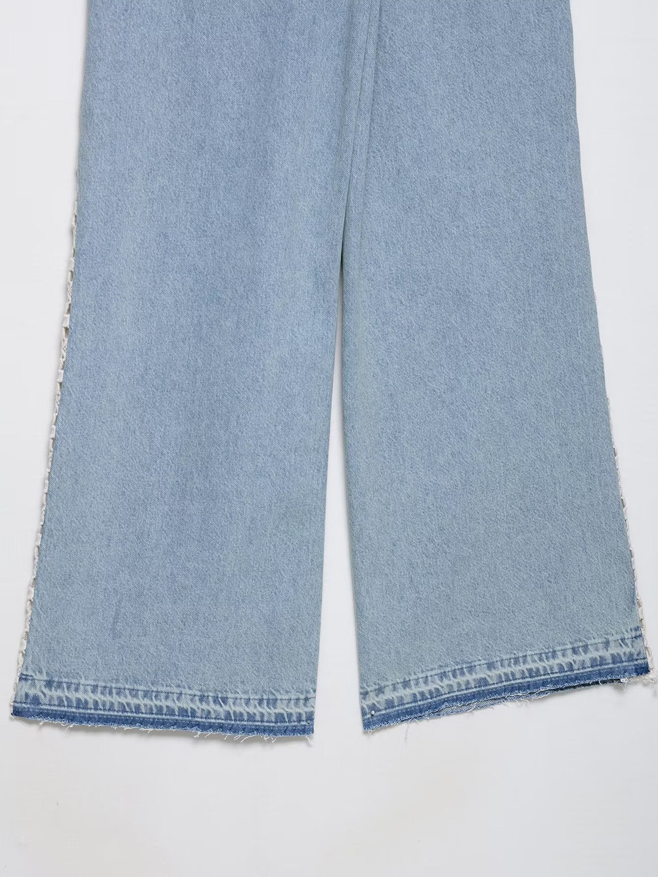 Women Clothing Spring Autumn Crochet Stitching High Waist Wide Leg Jeans
