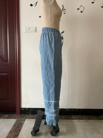 Ladies Autumn Winter Light Draping Ruffled Lyocell Denim Wide Leg Pants