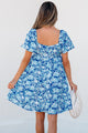 Bowly Blue Floral Puff Sleeve Babydoll Mini Dress