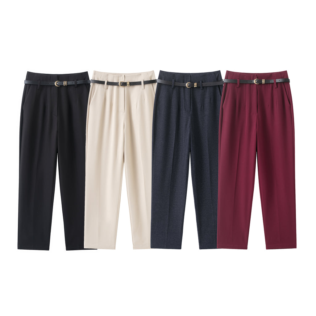 Women Clothing Spring Autumn with Belt High Waist Straight Casual Pants