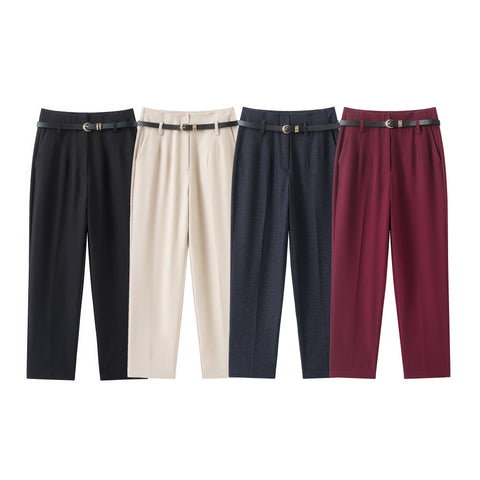 Women Clothing Spring Autumn with Belt High Waist Straight Casual Pants