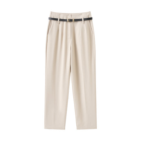 Women Clothing Spring Autumn with Belt High Waist Straight Casual Pants