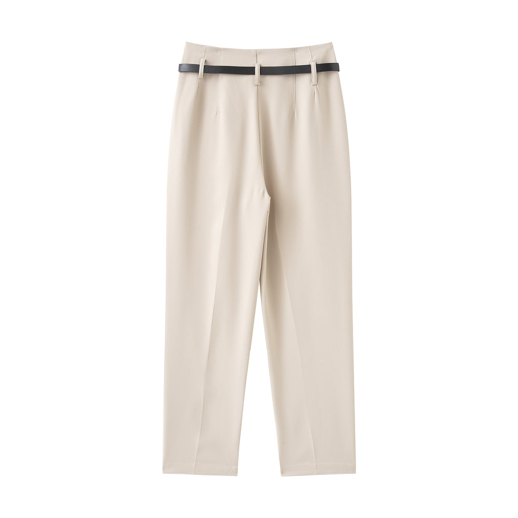 Women Clothing Spring Autumn with Belt High Waist Straight Casual Pants