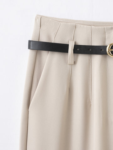 Women Clothing Spring Autumn with Belt High Waist Straight Casual Pants