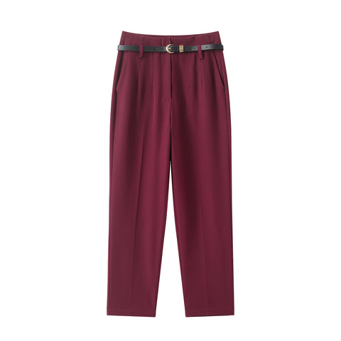 Women Clothing Spring Autumn with Belt High Waist Straight Casual Pants
