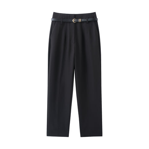Women Clothing Spring Autumn with Belt High Waist Straight Casual Pants