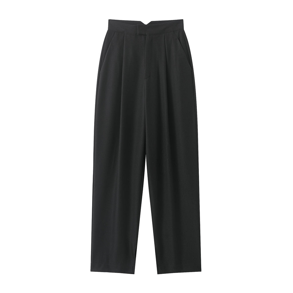 Women Clothing Autumn Korean Loose All Matching Casual Trendy Mid Waist Blended Pleated Pants