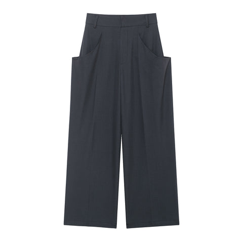 Women Clothing Winter Stylish Simple Mid Waist Pocket Trousers