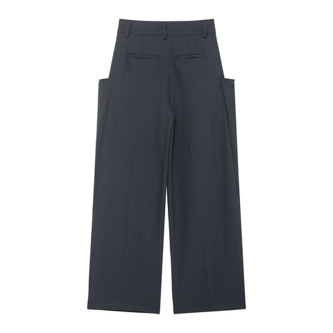 Women Clothing Winter Stylish Simple Mid Waist Pocket Trousers