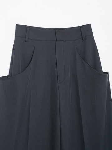 Women Clothing Winter Stylish Simple Mid Waist Pocket Trousers