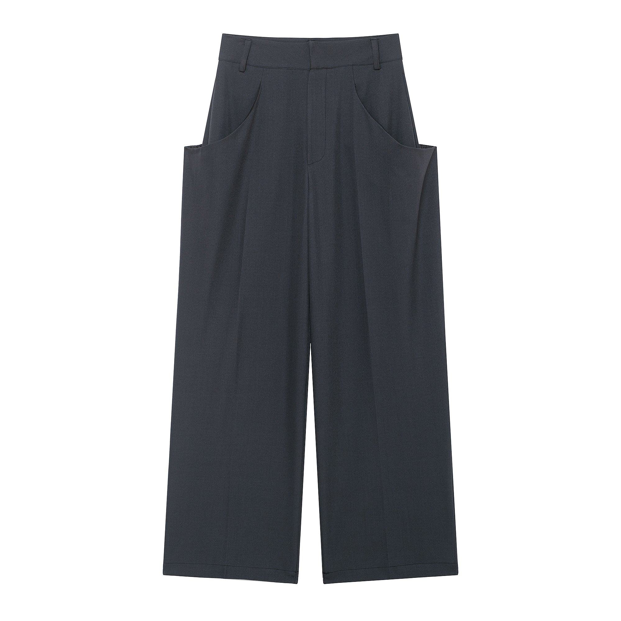 Women Clothing Winter Stylish Simple Mid Waist Pocket Trousers