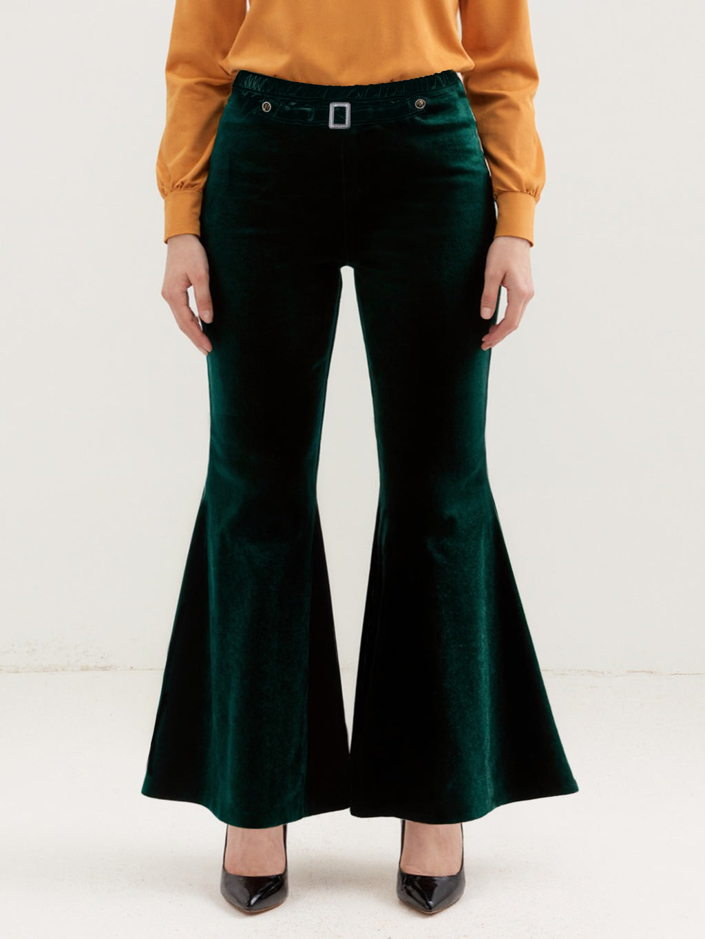 Autumn Winter All Matching Metal Decoration Plus Size Pleuche Wide Leg Pants Casual Pants
