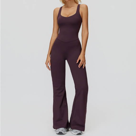 Brushed Yoga Clothes Cross Back Micro Pull Wide Leg Jumpsuit Running Sports Fitness Clothes Women