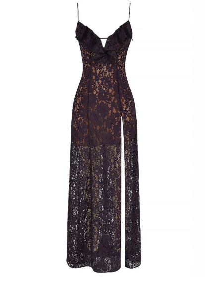Ens Isabelita Lace Deep V Plunge Strap Sleeveless Slit Sexy Midi Dress