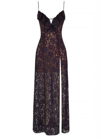 Ens Isabelita Lace Deep V Plunge Strap Sleeveless Slit Sexy Midi Dress